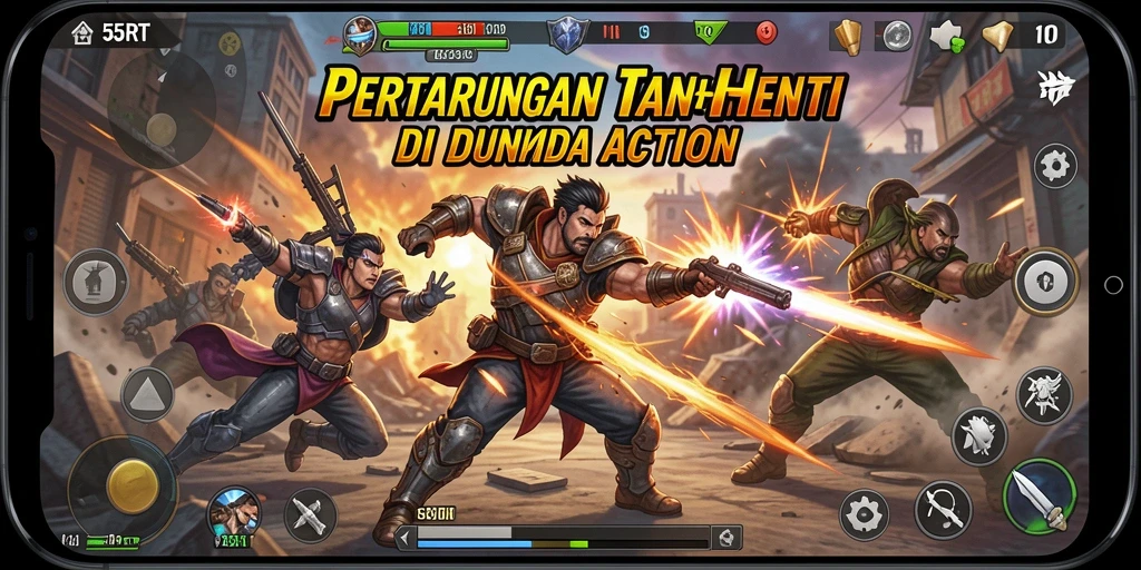 Tampilan gameplay 55RT dengan aksi pertarungan yang menegangkan.