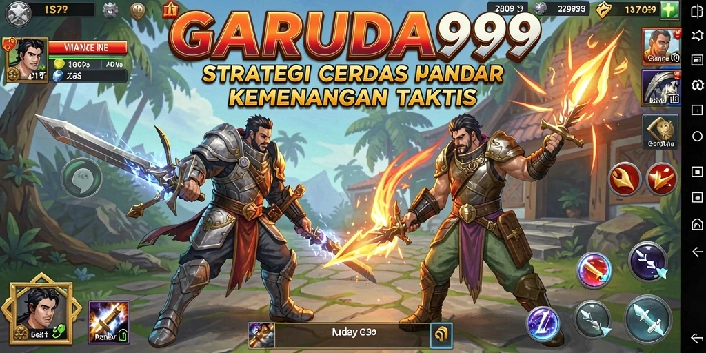 Screenshot menunjukkan gameplay dinamis dalam GARUDA999.