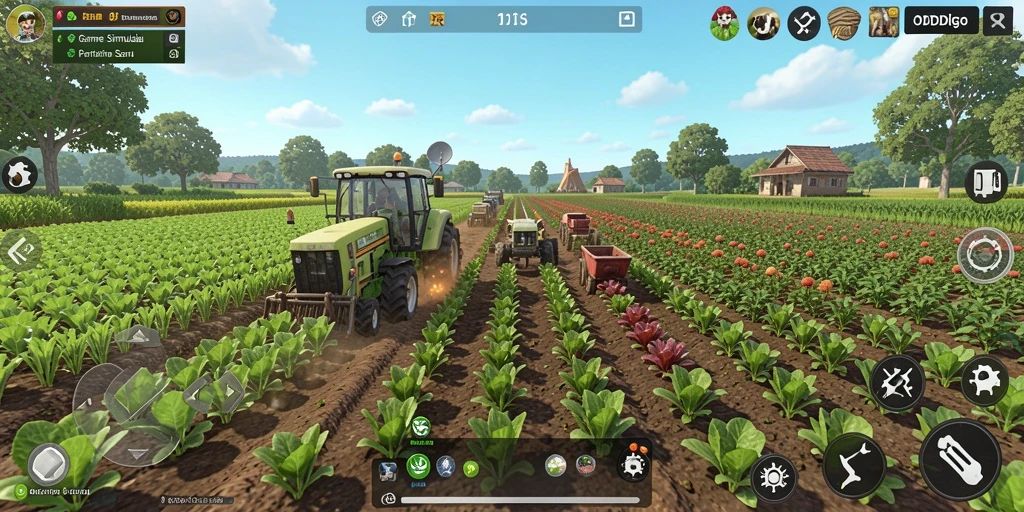 Tampilan gameplay ODDIGO yang menakjubkan dengan ladang subur.