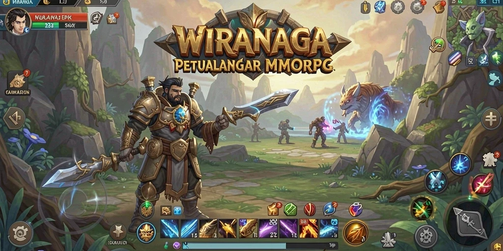 Screenshot gameplay WIRANAGA yang menampilkan pertarungan epik antara pemain.