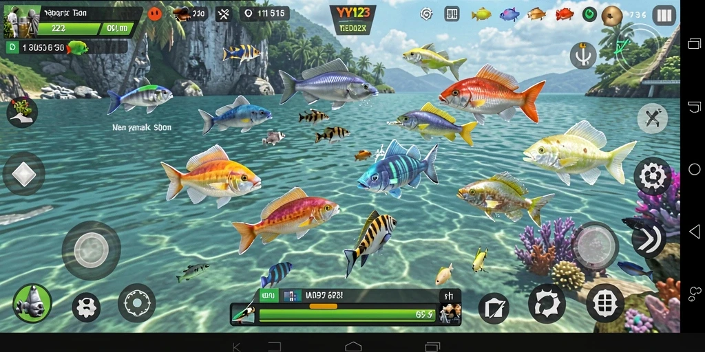 Gameplay seru dalam YY123 saat menangkap ikan.